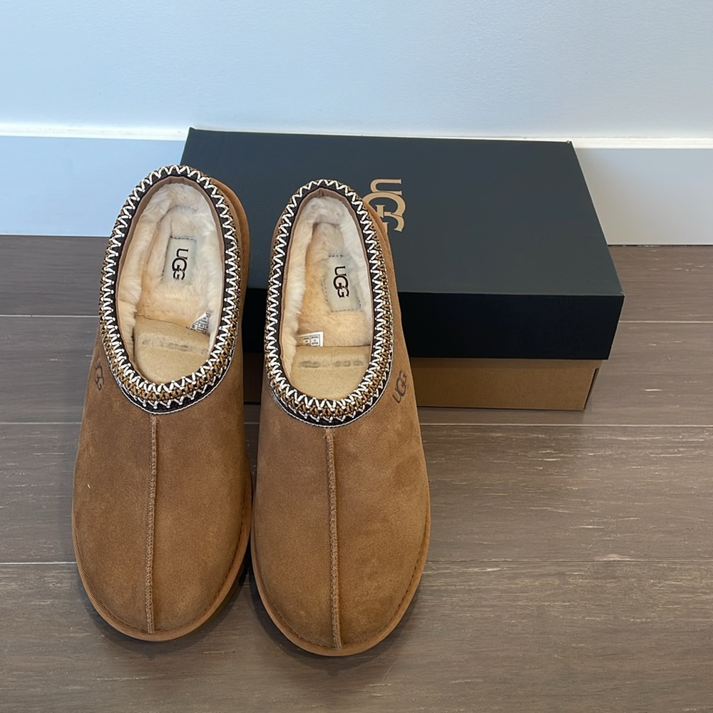 NWT Men’s UGG  Tasman Suede & Shearling Slippers Chestnut